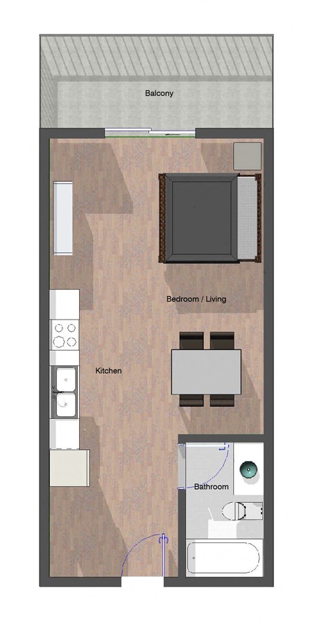 Floor plan for studio, 1 bath, 461 sqft